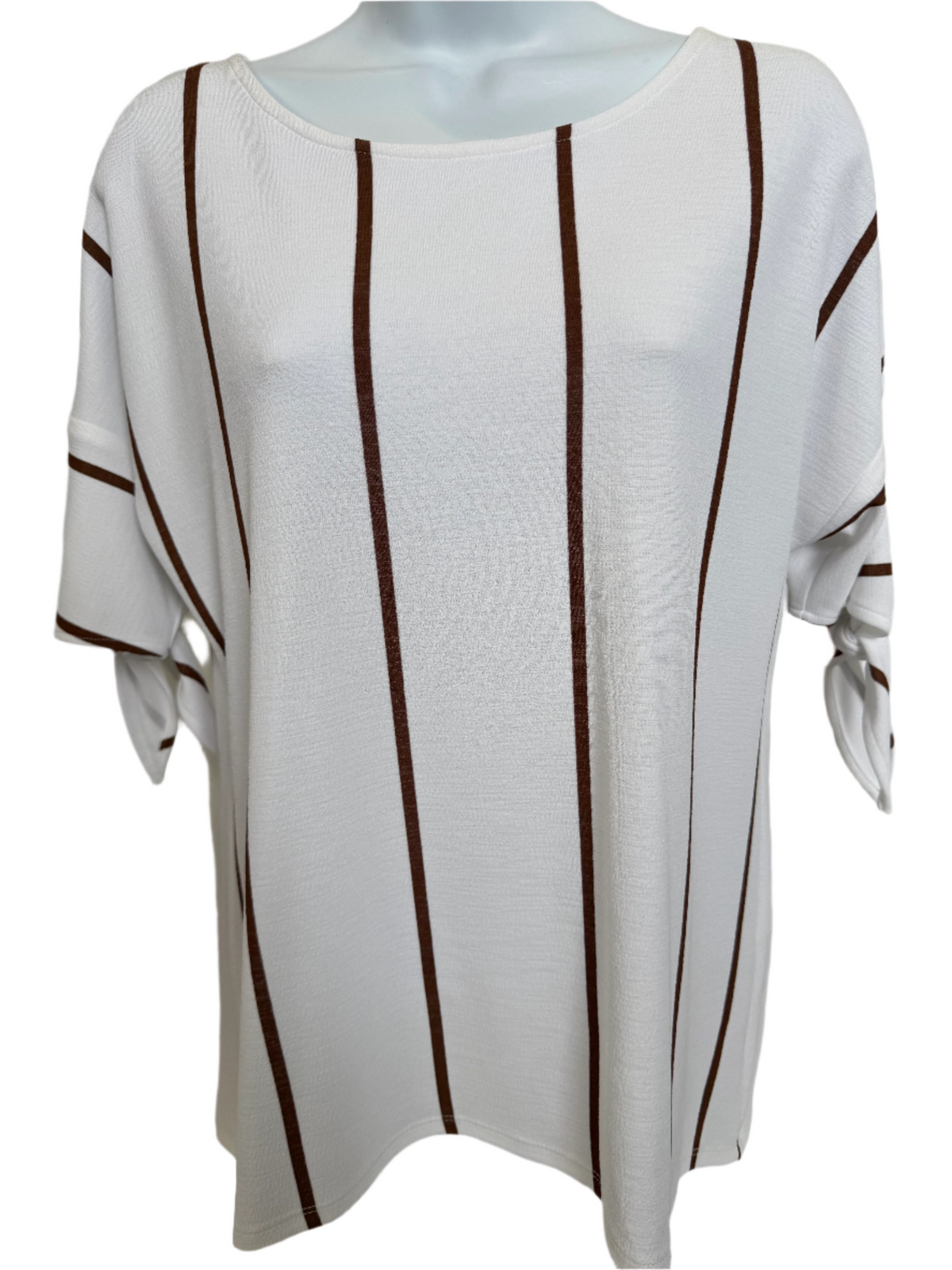 Frank Lyman - White Top with Brown Vertical Stripes