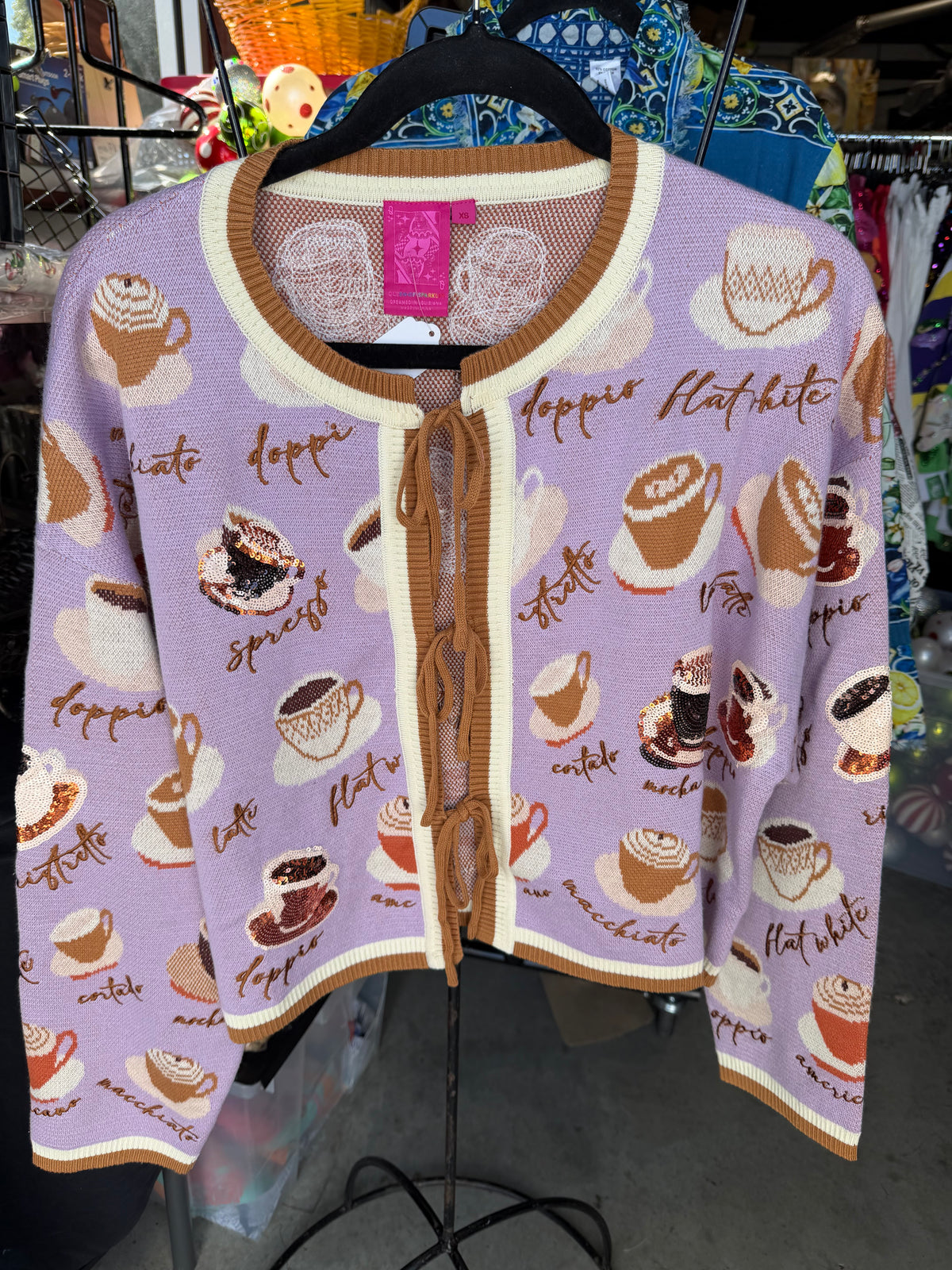 Queen of Sparkles - Lavender Tie Front Coffee Cardigan