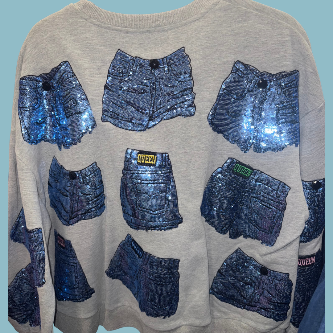 Queen of Sparkles-Blue Jean Sweatshirt