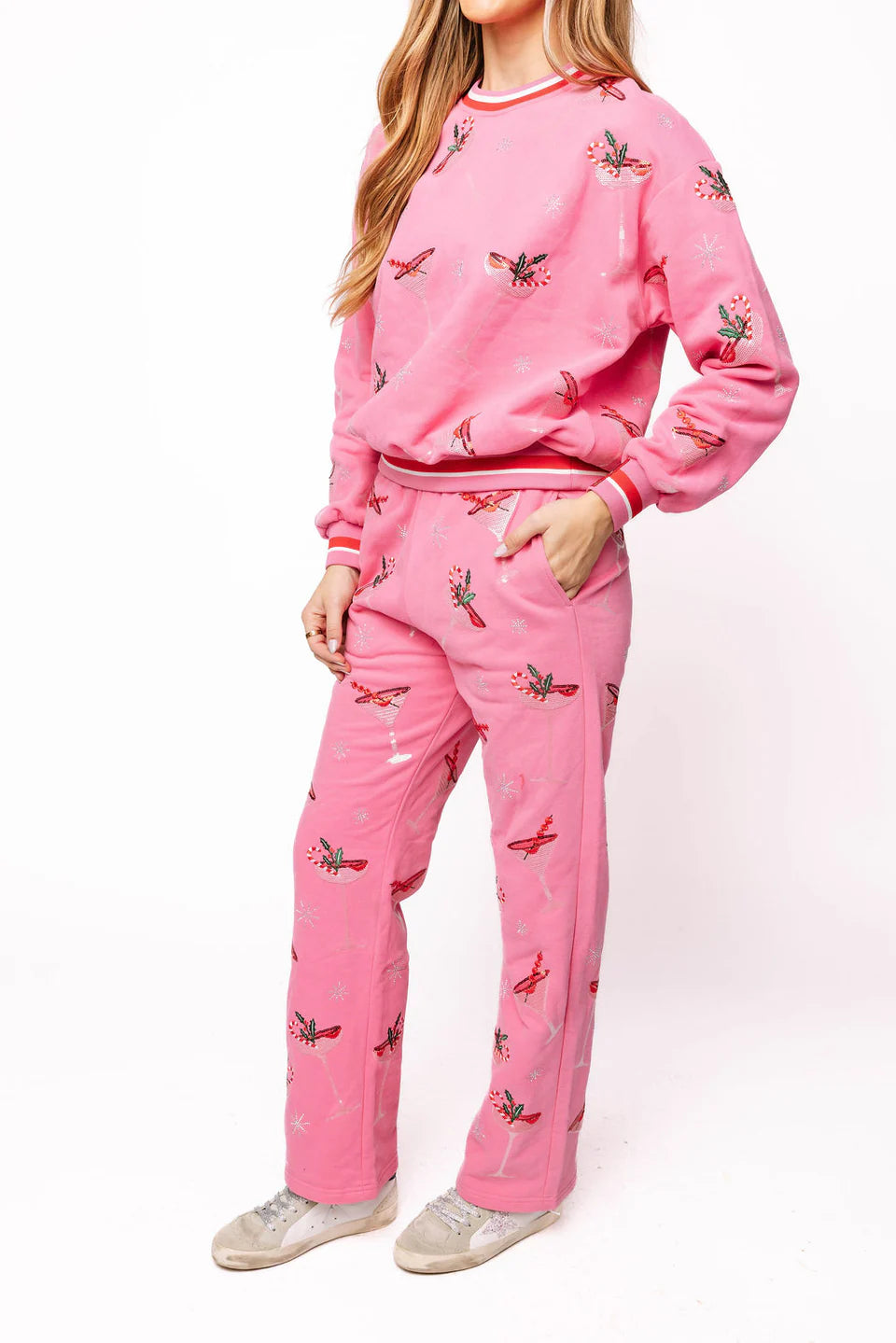 Queen of Sparkles-Bright Pink Christmas Cocktail Sweatpant