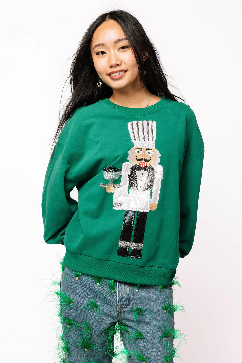 Queen of Sparkles-Dark Green Caviar Serving Nutcracker Sweatshirt