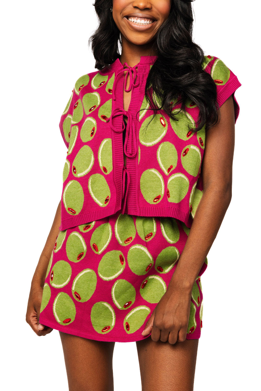 Queen of Sparkles - Fuchsia Olives Tie Front Cardigan Sweater