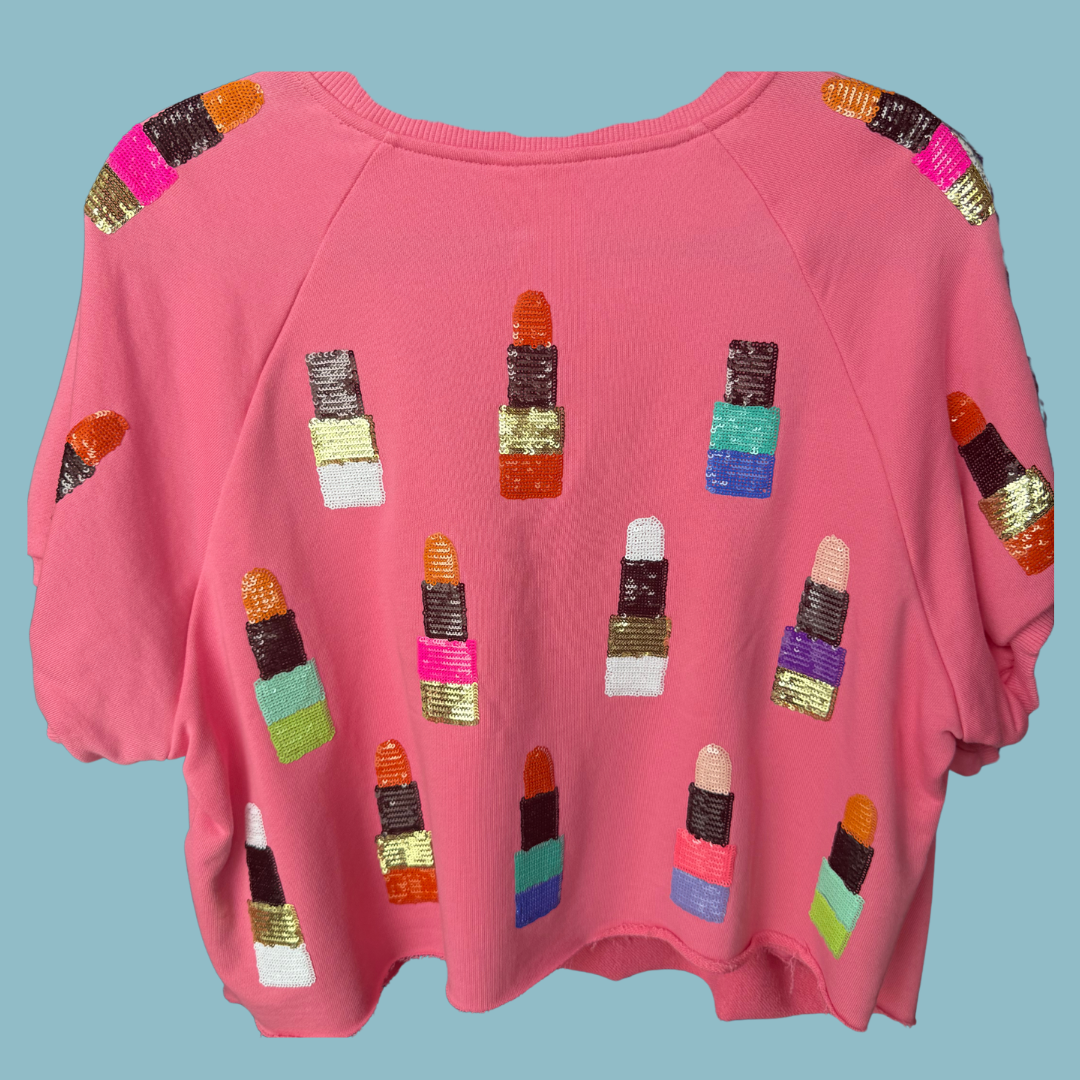 Queen of Sparkles - Pink Lipstick Crop Top