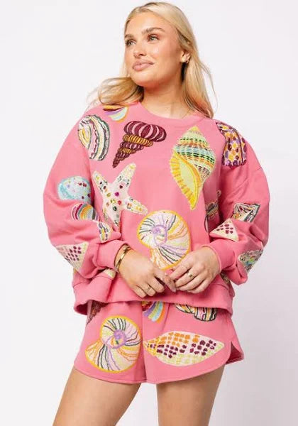 Queen of Sparkles-Pink Multi Shell Sweatshirt